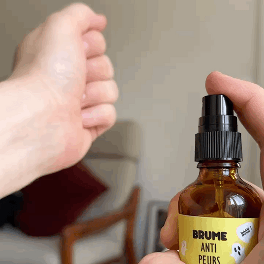 Image animée de Spay de Brume Anti-Peurs à l'Hydrolat Bio de Menthe Poivrée pour Enfants.