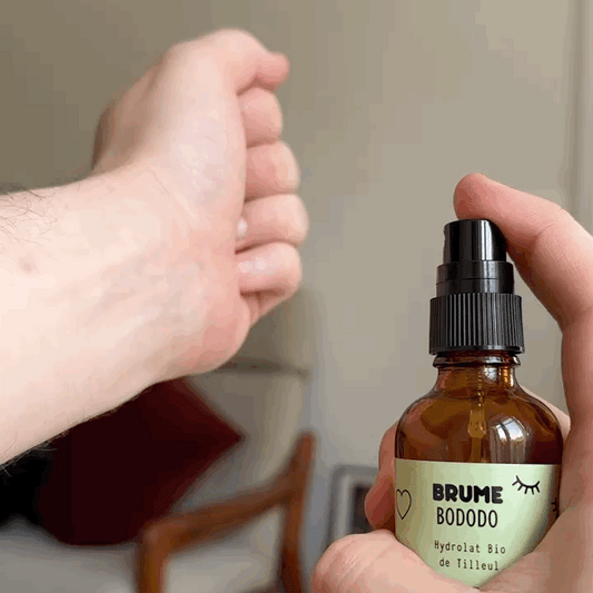 Image animée de Spay de Brume Bododo à l'Hydrolat Bio de Tilleul pour Enfants.