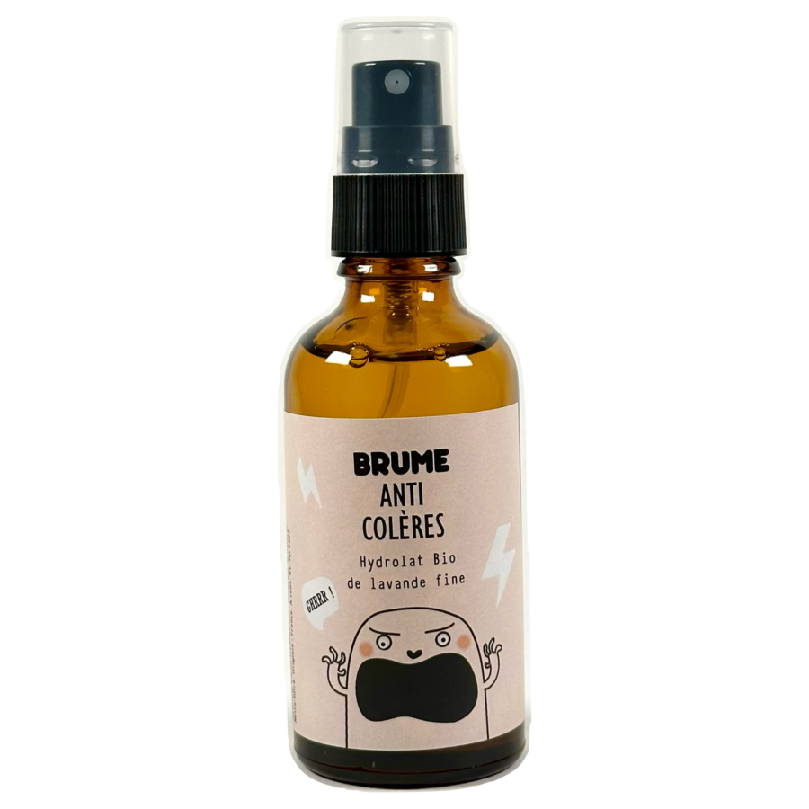 Image représentant un flacon de Brume Anti-Colères à l'Hydrolat Bio de Lavande Fine, sur fond transparent.